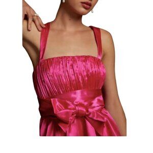 Anthropologie Dress 14 Maeve Pink Satin Mini Bow Tie Feminine Retro Sexy Vegas